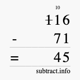 Calculate 116 minus 71 using long subtraction