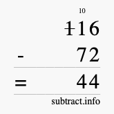 Calculate 116 minus 72 using long subtraction