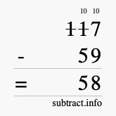 Calculate 117 minus 59 using long subtraction
