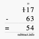 Calculate 117 minus 63 using long subtraction