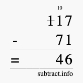 Calculate 117 minus 71 using long subtraction