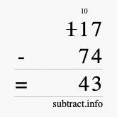 Calculate 117 minus 74 using long subtraction