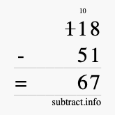 Calculate 118 minus 51 using long subtraction