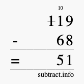 Calculate 119 minus 68 using long subtraction Calculate 119 minus 68 using long subtraction