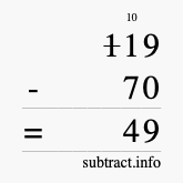 Calculate 119 minus 70 using long subtraction