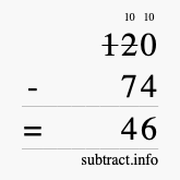 Calculate 120 minus 74 using long subtraction