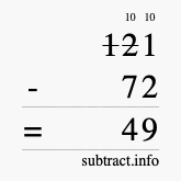 Calculate 121 minus 72 using long subtraction