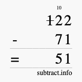 Calculate 122 minus 71 using long subtraction