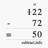 Calculate 122 minus 72 using long subtraction