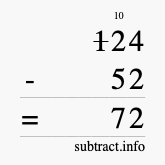 Calculate 124 minus 52 using long subtraction