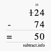 Calculate 124 minus 74 using long subtraction