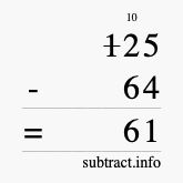 Calculate 125 minus 64 using long subtraction Calculate 125 minus 64 using long subtraction