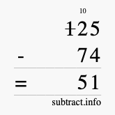 Calculate 125 minus 74 using long subtraction