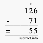 Calculate 126 minus 71 using long subtraction