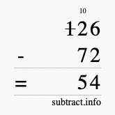 Calculate 126 minus 72 using long subtraction