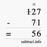 Calculate 127 minus 71 using long subtraction