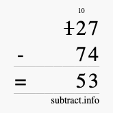 Calculate 127 minus 74 using long subtraction