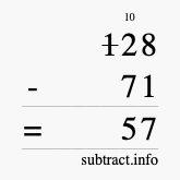 Calculate 128 minus 71 using long subtraction