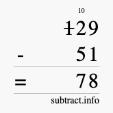 Calculate 129 minus 51 using long subtraction