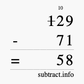 Calculate 129 minus 71 using long subtraction