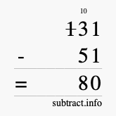 Calculate 131 minus 51 using long subtraction
