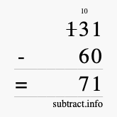Calculate 131 minus 60 using long subtraction Calculate 131 minus 60 using long subtraction