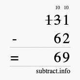 Calculate 131 minus 62 using long subtraction