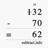 Calculate 132 minus 70 using long subtraction