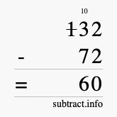 Calculate 132 minus 72 using long subtraction