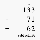 Calculate 133 minus 71 using long subtraction