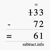 Calculate 133 minus 72 using long subtraction
