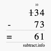 Calculate 134 minus 73 using long subtraction