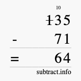 Calculate 135 minus 71 using long subtraction