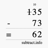 Calculate 135 minus 73 using long subtraction