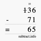 Calculate 136 minus 71 using long subtraction