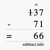 Calculate 137 minus 71 using long subtraction