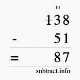 Calculate 138 minus 51 using long subtraction