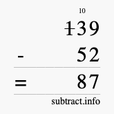 Calculate 139 minus 52 using long subtraction