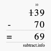 Calculate 139 minus 70 using long subtraction