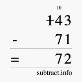 Calculate 143 minus 71 using long subtraction