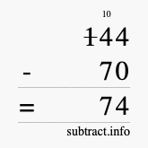 Calculate 144 minus 70 using long subtraction