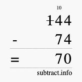 Calculate 144 minus 74 using long subtraction Calculate 144 minus 74 using long subtraction