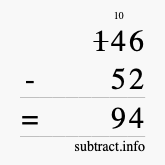 Calculate 146 minus 52 using long subtraction