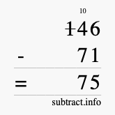 Calculate 146 minus 71 using long subtraction