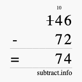 Calculate 146 minus 72 using long subtraction