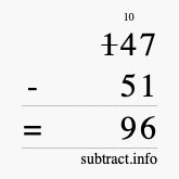 Calculate 147 minus 51 using long subtraction