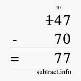 Calculate 147 minus 70 using long subtraction