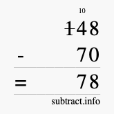Calculate 148 minus 70 using long subtraction