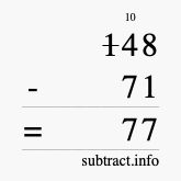 Calculate 148 minus 71 using long subtraction