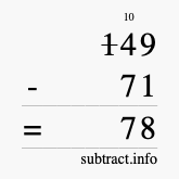 Calculate 149 minus 71 using long subtraction